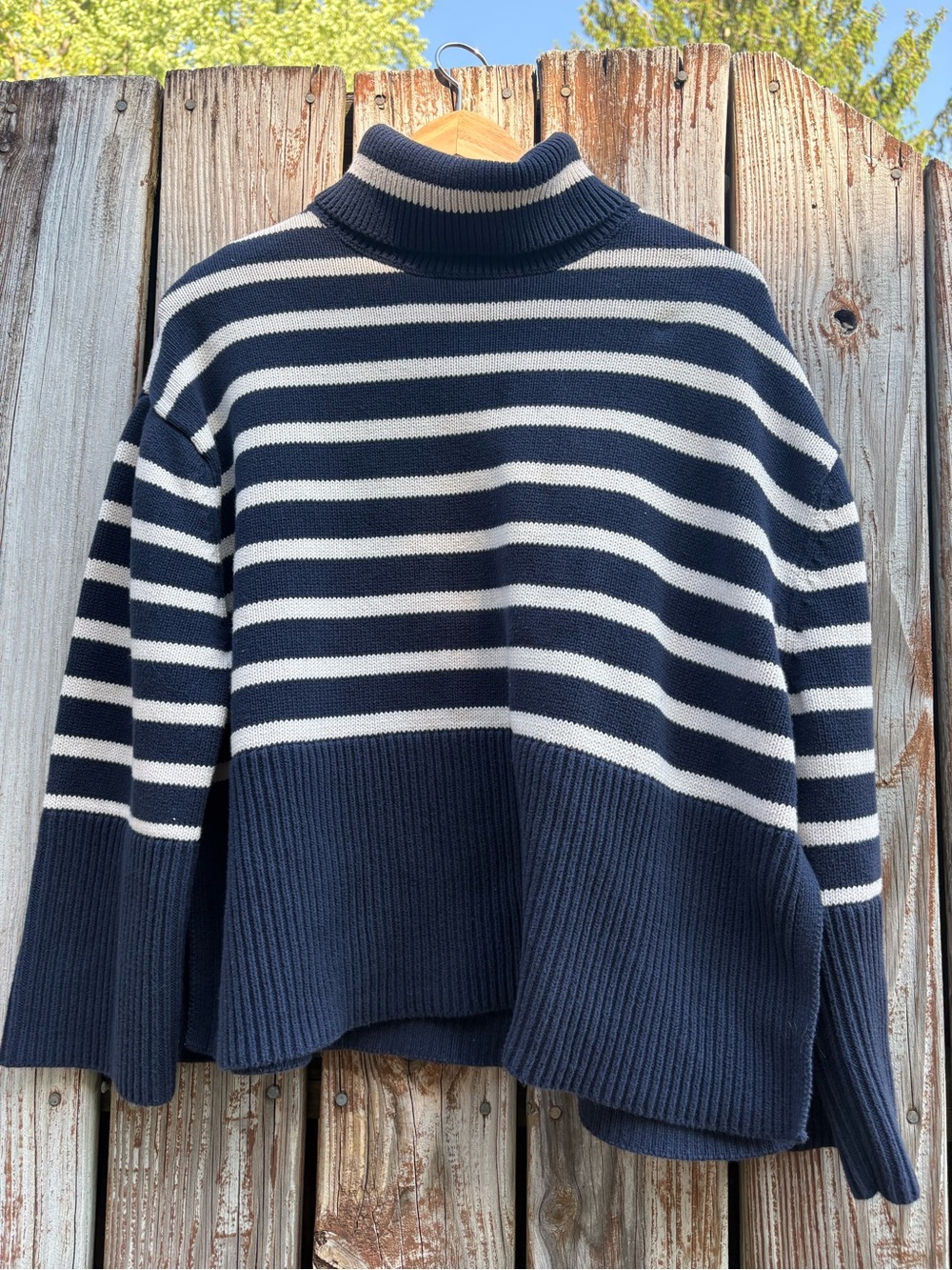 GAP Navy and Cream Striped Turtleneck Sweater